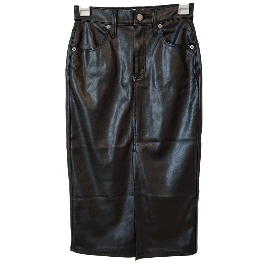 Universal Thread Faux Leather Pencil Skirt Size 00 Black Vixen Punk Goth Sexy